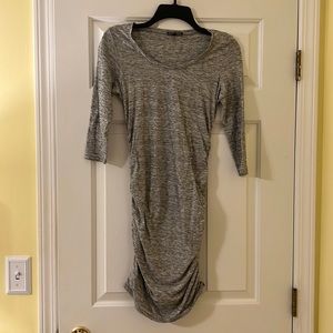 Express Gray Bodycon Dress with riches sides, long sleeves, size xs